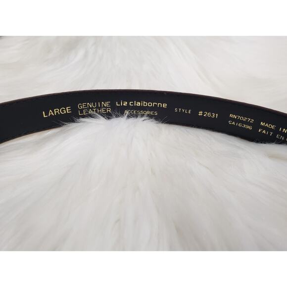 Liz Claiborne Brown Brass Leather Mock Croc Belt‎ Vintage 90s LARGE old money - Picture 6 of 7